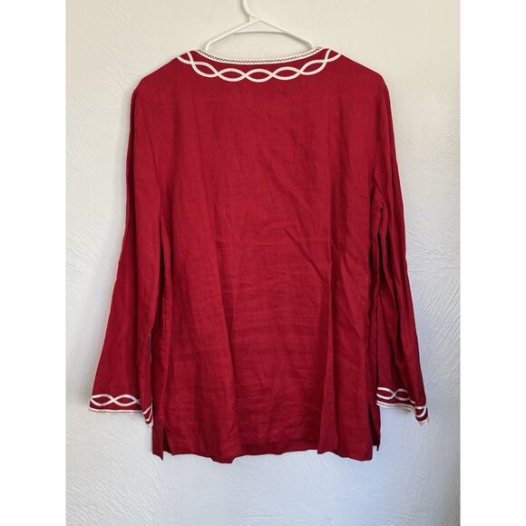 Talbots 100% Linen Tunic Shirt Popover Red Womens‎ Size Medium Resort Beach - Picture 5 of 8